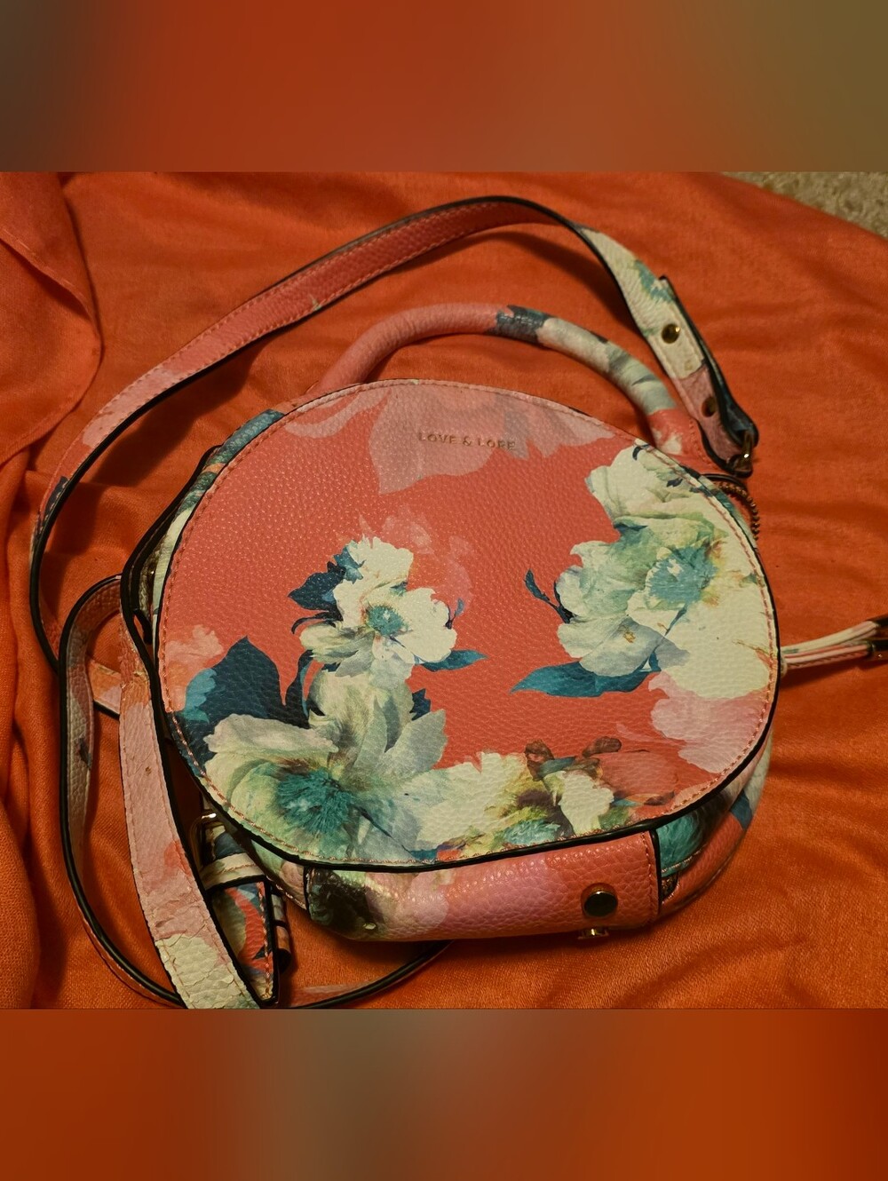4/$67 Deal! Love & Lore Coral Floral Round Crossbody Bag